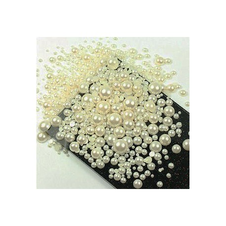 sachet de 1000 strass demi perle différentes tailles blanc perlé