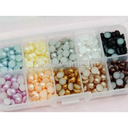 Boîte de 500 demi perles 7 mm couleur en mélange